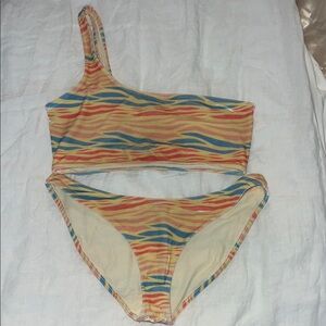 Triangl One-Shoulder Colorful Tiger print Bikini